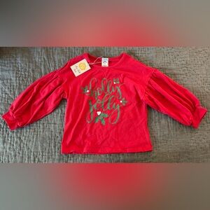 NWT Mia Belle Girls Holly Jolly Red Puff Long Sleeve Shirt Sz 7 Years Christmas